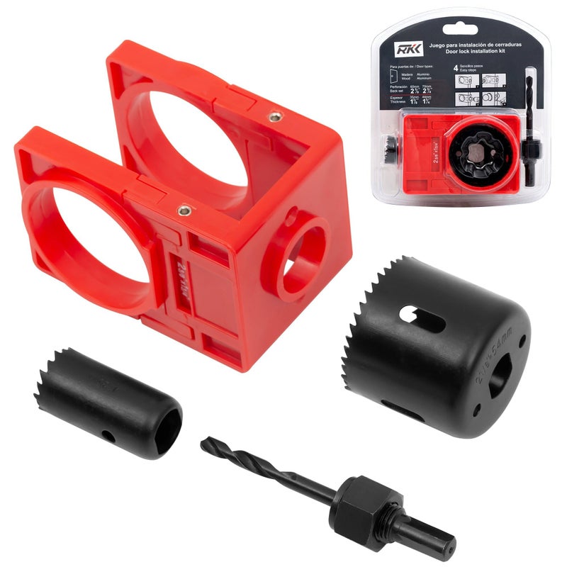 RKK Door Lock Installation Kit, Carbon-Steel Door Lock Hole Saw Door Knob Installation Kit for Deadbolts and Locksets for Wooden Doors with Guide Template - Image 1